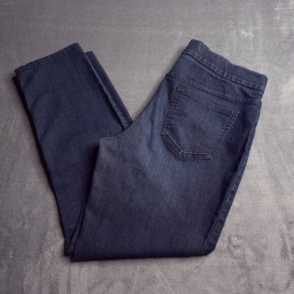 Chicos Platinum Denim Womens Pull On Jeans 10 (1.5) Dark Wash Mid Rise Ankle - Picture 1 of 8